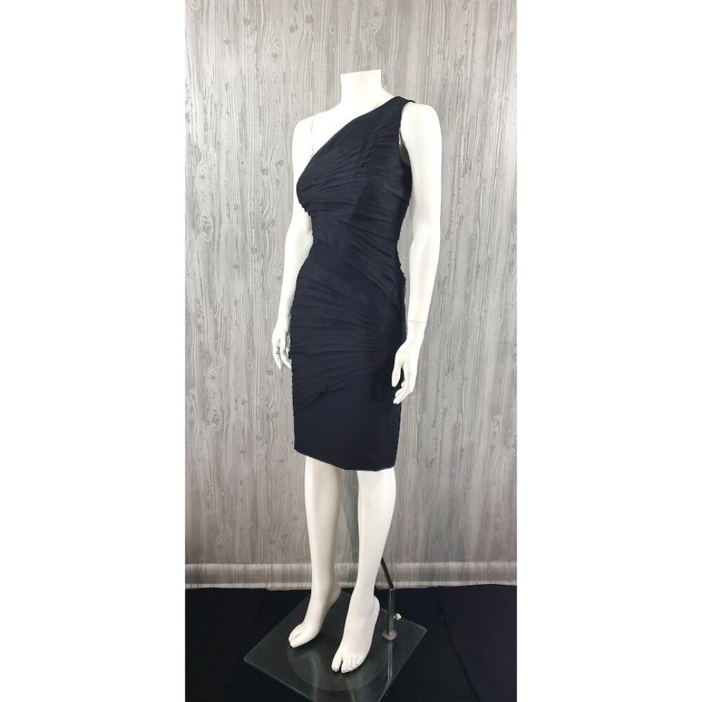 Theia Black Dress One Shoulder Silk Couture Designer